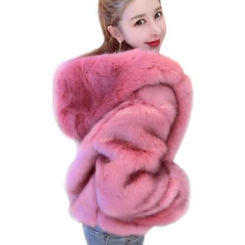 Warm Winter Hoodies Faux Fox Fur Coats For Women Thicken Fashion Shorts Hooded Jackets Black Pink Fur Coats Female Streetwear