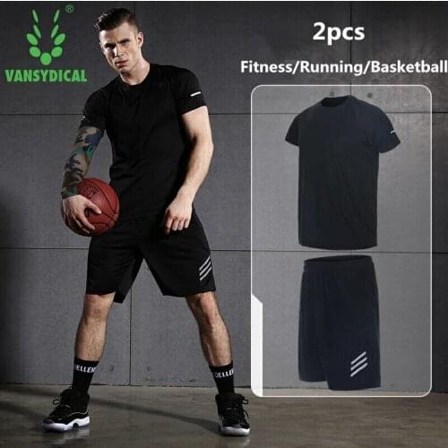 Vansydical Fitness Running Sports Suit Mens Gym Short Sleeve+Shorts Set Quick Dry Outdoor Workout Jogging Basketball Sportswear