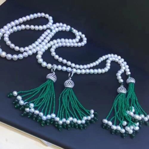 Wow! freshwater pearl white near round and blue green agates black stone round faceted necklace 40inch 8-9mm