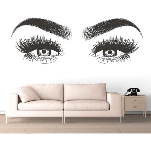Beauty Salon Decoration Long Lashes Vinyl Wall Sticker Eyelashes Eyebrows Vinyl Decal Removable Eye Lashes Wallpaper AZ139