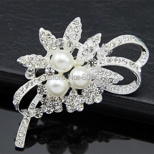 Vintage Look Flower Pearl Brooch Wedding Bridal Bouquet Crystal Broaches Hot Selling Silver Tone Flower Buckkle Pins
