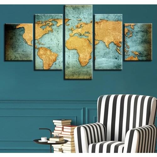 Cross Stitch DIY Painting Retro World Map 5D Diamond Home Decor 5 Pcs Picture Abstract Embroidery Pattern Wall Full Round Drill