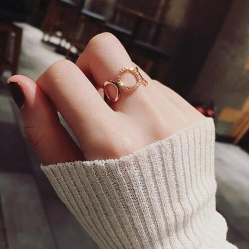 Japan and South Korea Hollow Ring Rhinestone Ring Female Trendy Fashion Sweet Cold Wind Opening Adjustable Index Finger Ring