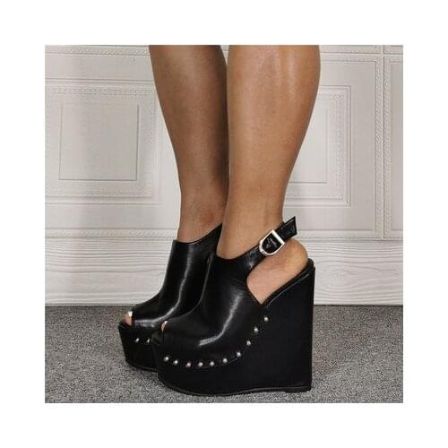Rome Sexy Big Size 34-47 Wedges Shoes Rivets Party Sandals Women Shoes Peep Toe Platform High Heels Shoes Woman Sandals