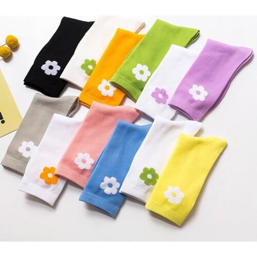 Womens Liitle Flower Socks Girls Socks Simple Solid Color Socks Korean Style Women Long Socks Kawaii Happy And Funny Socks Sox