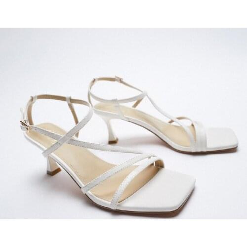 ZAR 2021 Summer New White Fashion Square Toe High Heels Sexy Outer Wear Stiletto Muller Buckle Sandals And Slippers Women Luxury