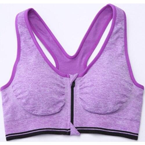 Womens bra outdoor sports bra yoga bra front zipper push up gather bra running fitness bra