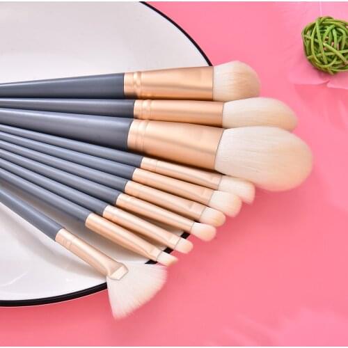 10 Pcs/Set Beginner Makeup Brush Sets Blush Loose Powder Eyeshadow Foundation Brush Professional Beauty Cosmetic Tools with Bag