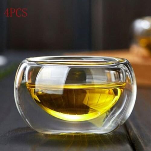 4PCS Glass Teacups Office Heat Resistan Teapot Double Wall Glass Teacup Creative Cold Hot Drink Cup Tea Set Tea Cup