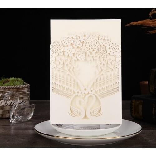 50pcs White Blue Red Laser Cut Swan Tree Wedding Invitation Card Greeting Card Customize Print Wedding Decoration Party Supplies