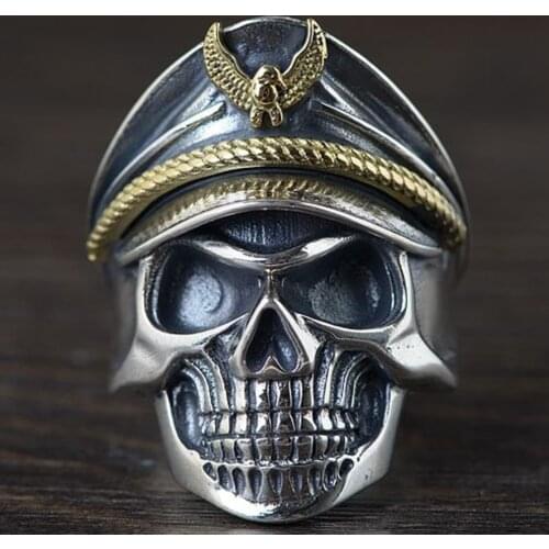 925 Fine Jewelry Sterling Silver Punk Rings For Mens Navy Army Air Force Fitness War Force S925 Skeleton Resizable Force Rings