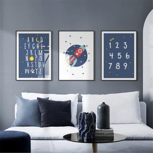 Abstract ABC Alphabet Wall Art Poster And Print Astronaut Canvas Painting Big Dream Quotes Pictures Nursery Baby Kids Room Decor