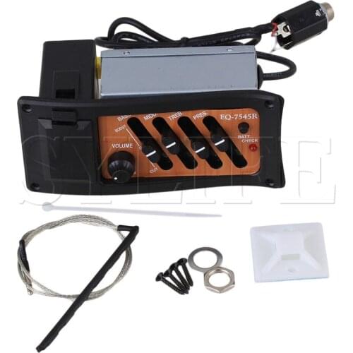 Black Brown 4 Band Pickup Amplifier Preamp EQ-7545R for Acoustic Guitar