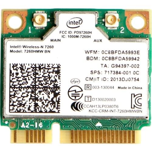 Wireless Adapter Card for Intel 7260HMW BN 802.11n Wireless N 7260 PCI-E Half Mini Card for 717384-001 717384 HP