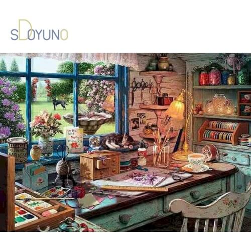 SDOYUNO DIY Pictures By Number Flower Kits Windowsill Painting By Numbers Drawing On Canvas HandPainted Art Gift Home Decor