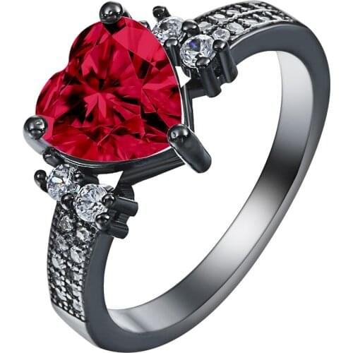 Black Gold Red Love Heart Rings For Women Engagement Ring Female Womens Cubic Zirconia Wedding Jewelry Decorating Gifts