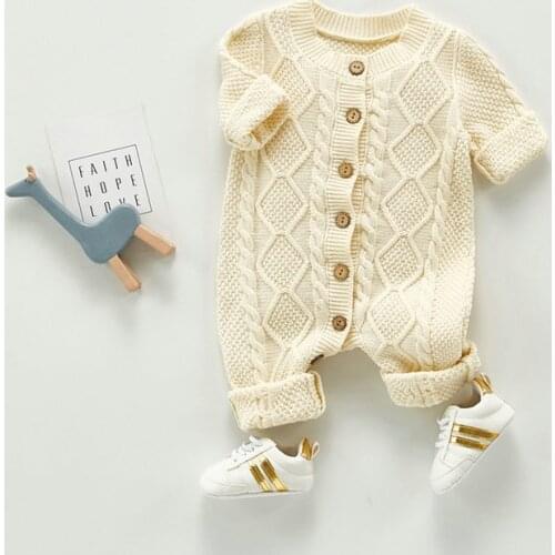 Fall 2020 Baby Boy Girl Knit Onesies Sweater Clothes Winter Newborn Knitted Cardigan Jumpsuits Toddler Infant Cotton Sweater 0-3