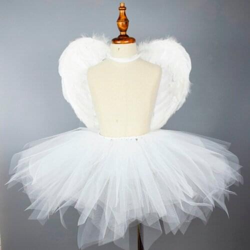 Pure White Angle Costume Girls Fluffy Tutu Skirt with Wings Headband Set Photo Props Kids Halloween Costume