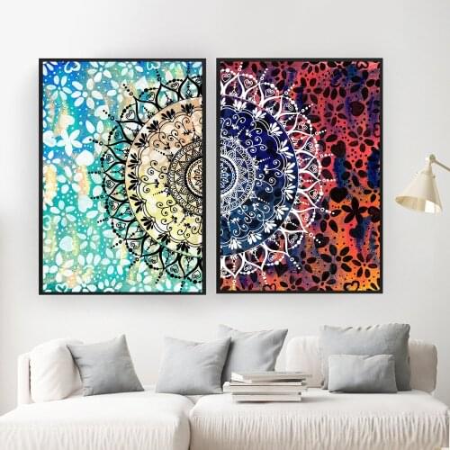 Colourful Mandala Geometric Abstract Canvas Poster Boho Zen Wall Art Print Painting Decorative Picture Modern Living Room Decor