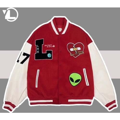Furry Letter Embroidery Baseball Jackets Men Women Vintage Streetwear Patchwork Thick Varsity Jacket Harajuku Loose Bomber Coats