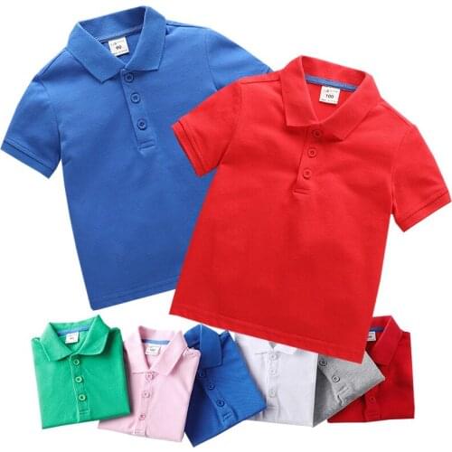 DE PEACH Summer Cotton Children Short Sleeve T-shirts Boys Girls Solid Color Turn-down Collar Tops Shirts Baby Boys Kids Clothes