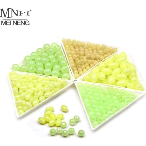 MNFT 50/100/200pc 5 Size Luminous For Night Fishing Bead Olive Round Glow In Fishing Lure Plastic The Dark Lure Floating Tackles