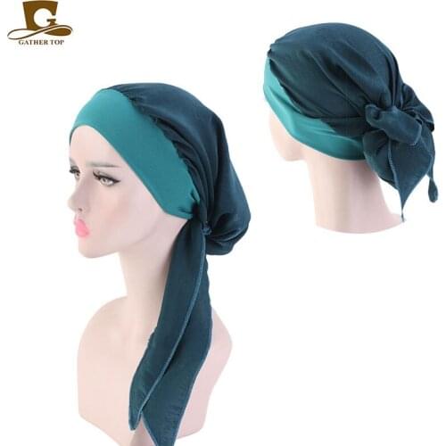 Muslim hat solid color simulation silk turban hat multifunctional elastic hair band braid hat pirate hat