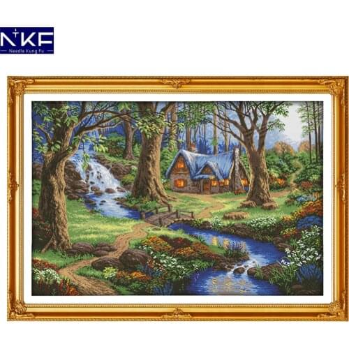 NKF The Cabin In The Forest Pattern Counted Cross Stitch 11CT 14CT Cross Stitch Kit for Embroidery Needlework Home Decoration