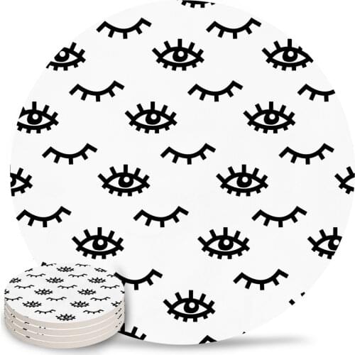 Eye Lashes Round Coaster Set Non-slip Heat Proof Ceramic Coffee Drink Coasters Table Decoration Placemats