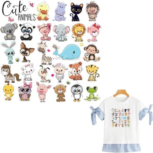 Cute Animal Set Iron On Patches Washable Diy Accessory New Design Print On T-Shirt Clothes Decoration Transfer For Clothes