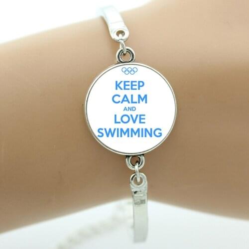 New 2017 new fashion glass gem Keep Calm and Love Swimming bracelet popular summer sports men women jewelry Go Swimming SP388