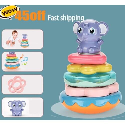 New Baby Musical Toy Kids Infant Interactive Stacking Ring Tower Enlightenment Ring Rattle Early Education Toy Tumbler Toy