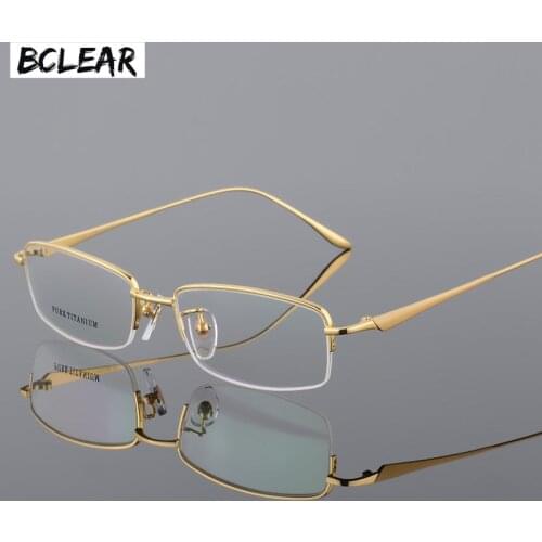 BCLEAR Best Quality 100% Pure Titanium Half Rim Eyeglasses Prescription Frame Black Gray Gold Silver Men Women Optical Eyewear