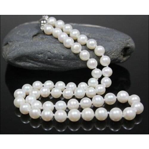 Natural Sterling 9-10mm White Akoya Cultured Pearl Necklace AAA 17.5" word mujer for women jewelryCZ Luxury Ms. girl