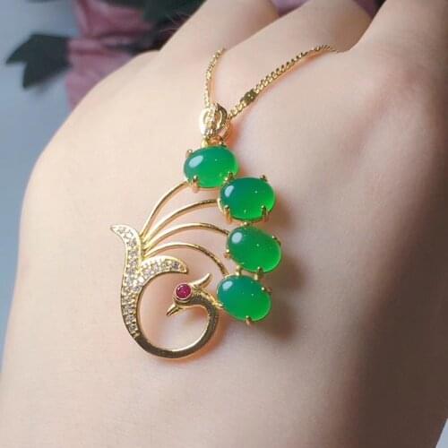 Koraba S925 Silver Inlaid Natural Chalcedony Pendant Necklace