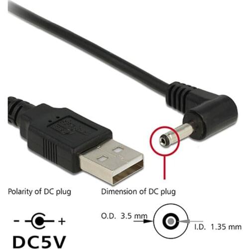 Right Angled 90 Degree 3.5mm 1.35mm DC power Plug Barrel 5v Cable 100cm to USB 2.0 Male