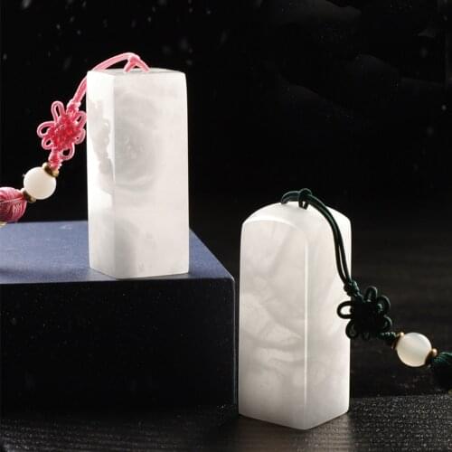 Snow Design White Color Natural Stone Custom Name Stamp Chinese Traditional Style Personal Stamps With Inkpad For Friend Teacher