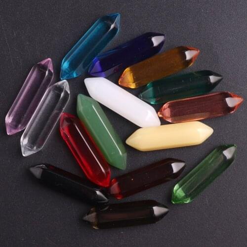 50pcs/lot 32*8mm High Quality Glass Beads Pendants For Jewelry Making Healing Meditation Pendulum Jewelry Accessories Wholesale