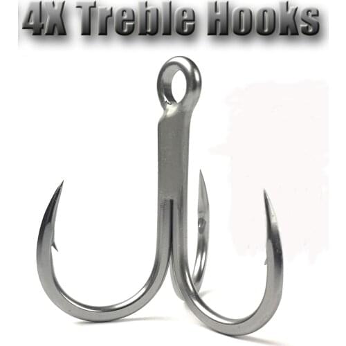 4X #4-#5/0 Anti-Rust Treble Hook Super Sharp Triple Anchor Hooks For Sea Trolling Fishing Saltwater Lure Fishhooks