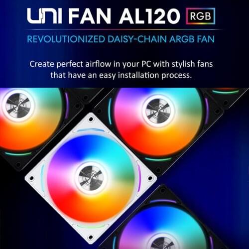 Lian Li UNI FAN AL120 Daisy Chain L Connect 2 Software Fan,PWM ARGB Fan,Brushed Aluminum Trim ,Black ,White