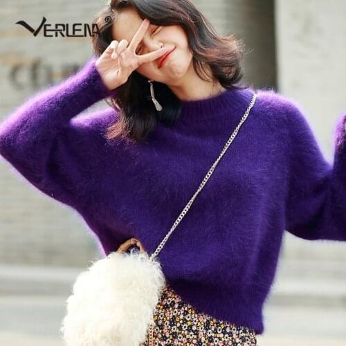 Verlena Purple Thick Fake Mink Super Soft Sweater Women Long Sleeve O-Neck Fluffy Autumn Winter Streetwear Jumper Pullovers 2020