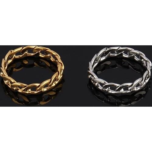 Womens Rings Stainless Steel Rings For Women Punk Chain Ring Geometry Ring Chain Rings Men Finger Gold Color Ring Women Jewelry