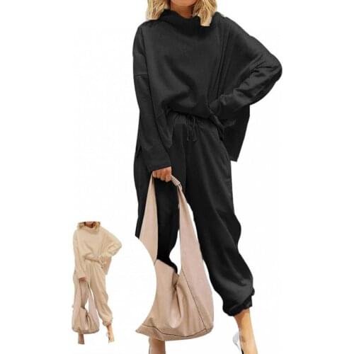 Lady Stylish Long Sleeve Top Pants Outfit Sportswear Skin-friendly Casual Outfit Wide Leg for Daily Wear