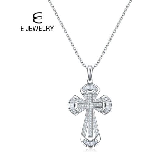 E Jewelry 925 Sterling Silver Cross Necklace for Women AAA Cubic Zircon Pendant Necklace Exquisite Chain Fine Jewelry New 2020