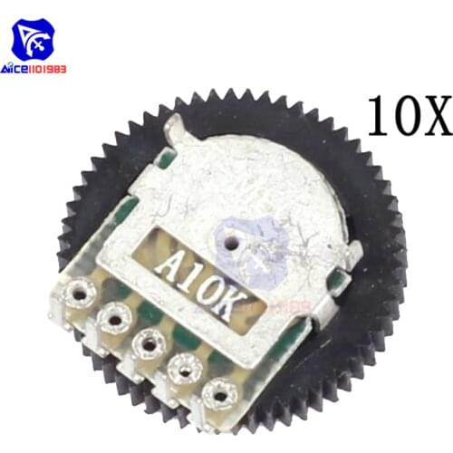 10PCS/Lot Volume Wheel Gear Potentiometer A10K 10K Ohm 5 Pin Single Linear Dial Wheel Potentiometer Stereo Volume Level Control