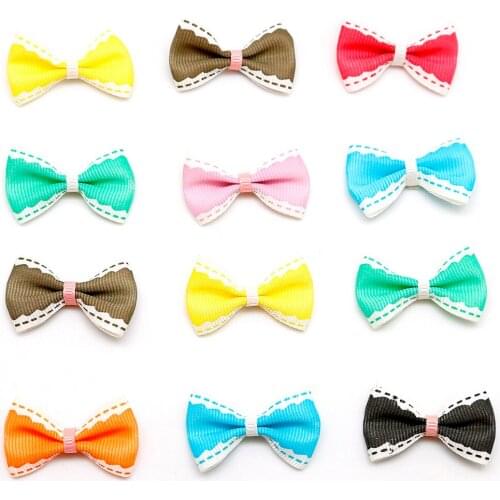 100Pcs 4*2.5cm Mini Grosgrain Ribbon Bow-knot Hair Clips Applique DIY Craft Wedding Bow Tie Scrapbooking Decoration