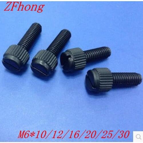 100pcs m6*10/12/15/20/25/30 Black Nylon slotted Screw knurled Head hand twist screws PA plastic Bolts