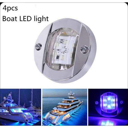 4Pcs DC 12V Boat Transom LED Stern Light Round Cold White LED Tail Lamp Marine Yacht Accessories Blue Waterproof 6-LED Lights
