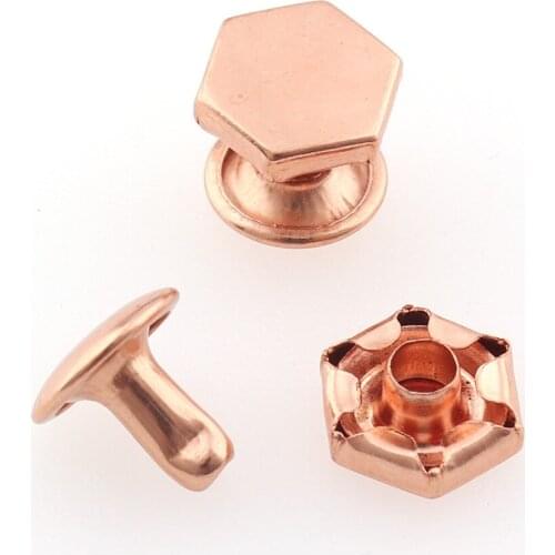 50sets Polygon Rose gold Fashion Round Double Cap Rivet Stud Collision Nail Spike Rock Leathercraft Shoe Garment Bracelet DIY