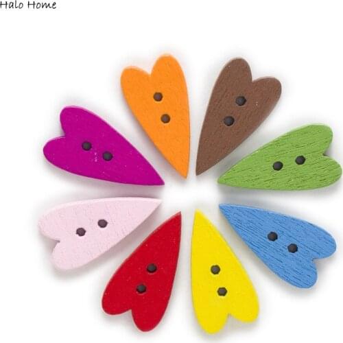 50pcs 2 Hole Mixed Heart Wood Buttons Clothing Sewing Scrapbooking Home Decor 21x11mm